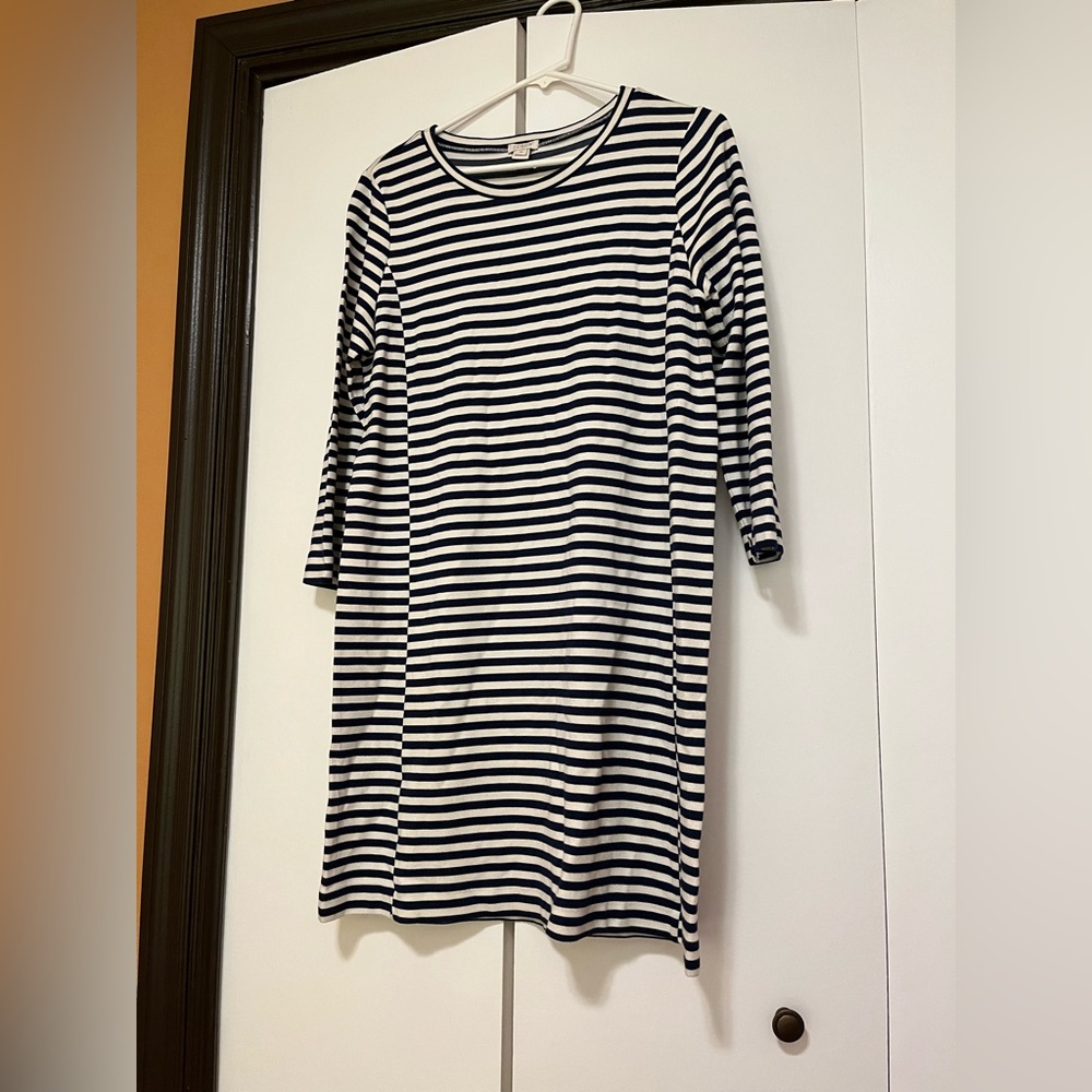 J. Crew Maritime Striped White Blue Knit spring T-shirt Shift Dress Nautical